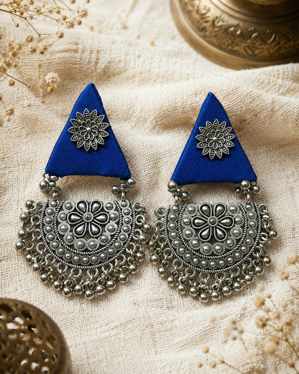 Royal Blue Oxidised Fabric Earrings