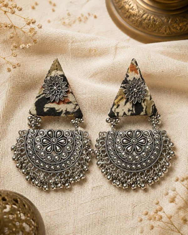 Handcrafted Printed Fabric Oxidised Statement Earrings