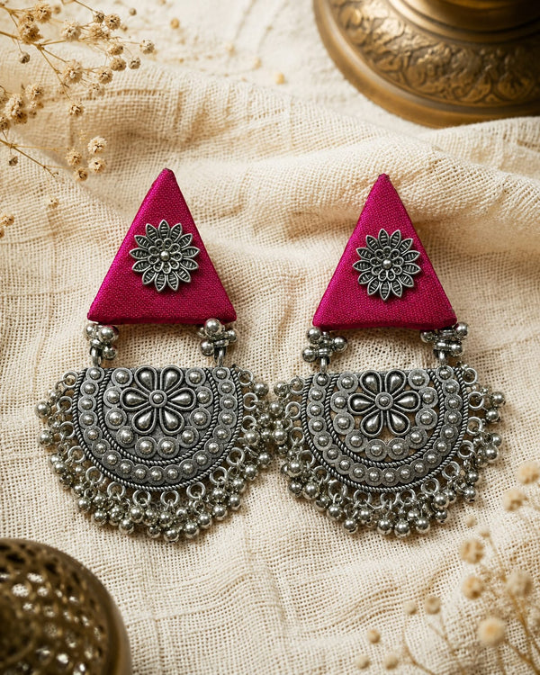 Rani Pink  Oxidised Fabric Earrings