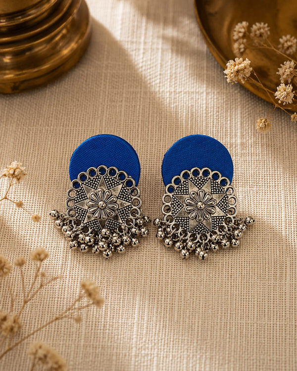 Peacock Blue  Oxidised Fabric Earrings