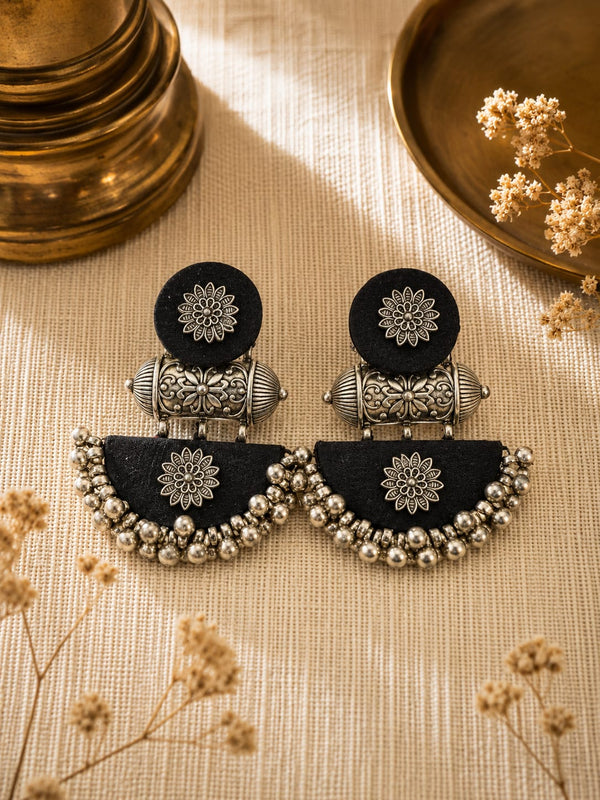 Midnight Black Oxidised Fabric Earrings