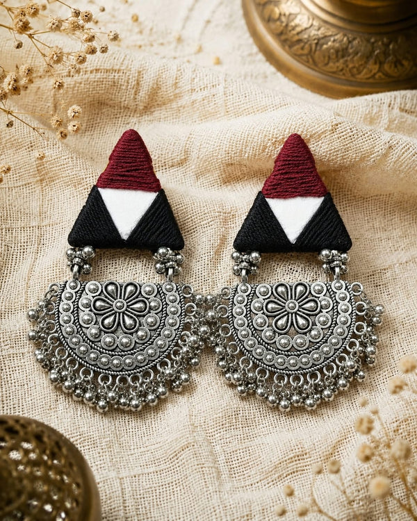 Handcrafted Oxidized Silver Thread Statement Earrings
